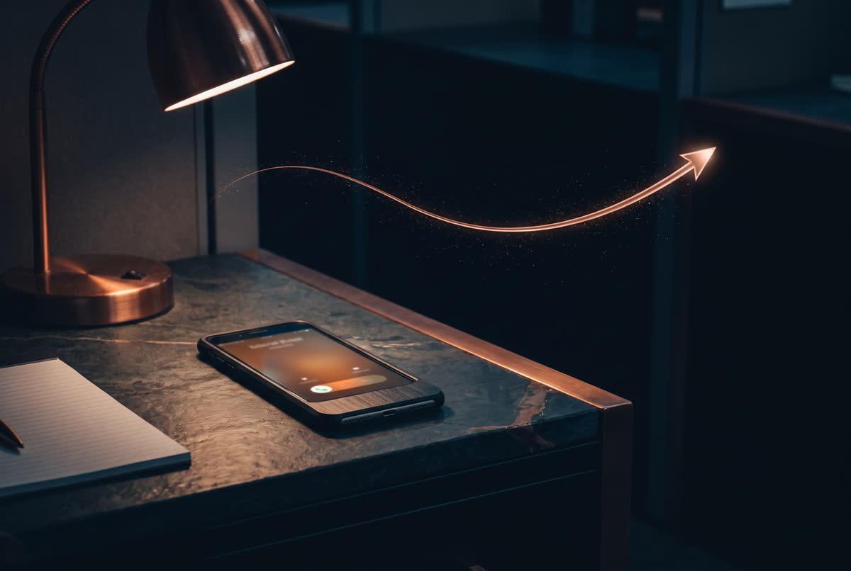 A phone ringing unanswered on a desk after hours