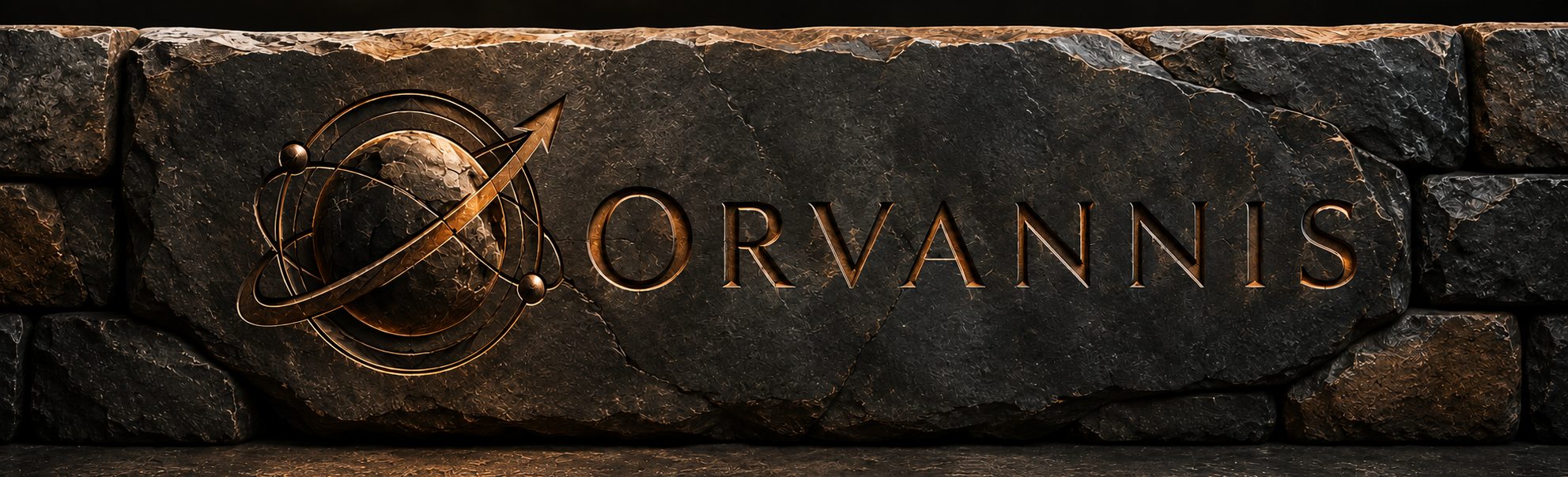 The Orvannis foundation - the Orvannis mark and name carved into stone