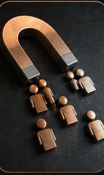 A copper magnet attracting customer figures