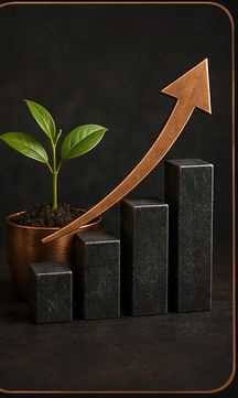 A sprouting plant beside a rising copper chart